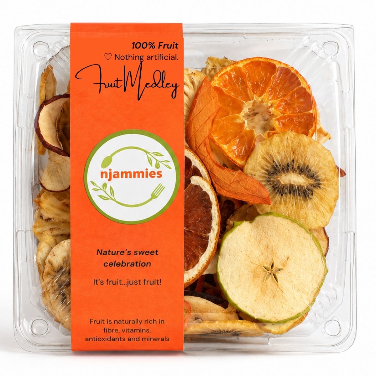 Njammies Fruit Medley 160 g pack filled with a colourful selection of naturally dried mixed fruit.