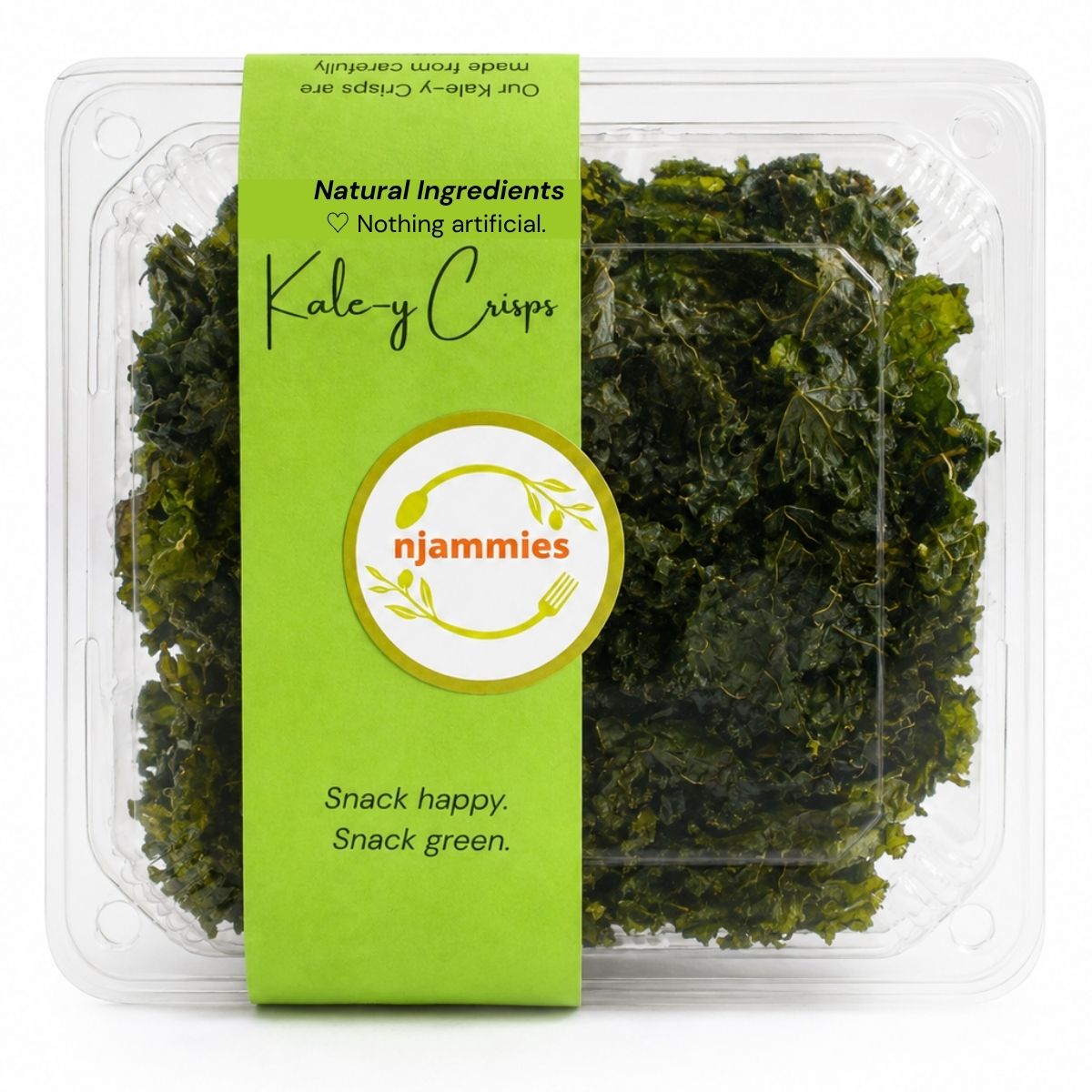 Njammies Kale-y Crisps 90 g natural kale snack in clear packaging