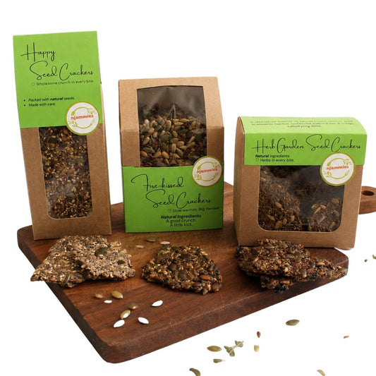 Njammies Happy Seed, Fire-kissed and Herb Garden Seed Crackers.