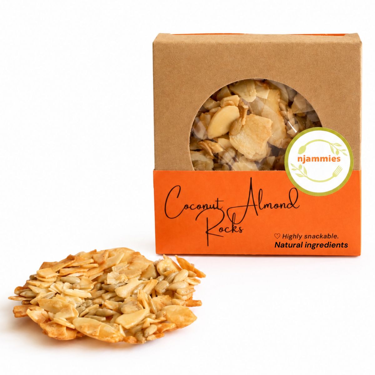 Njammies Coconut Almond Rocks with crunchy coconut and almond snack pieces