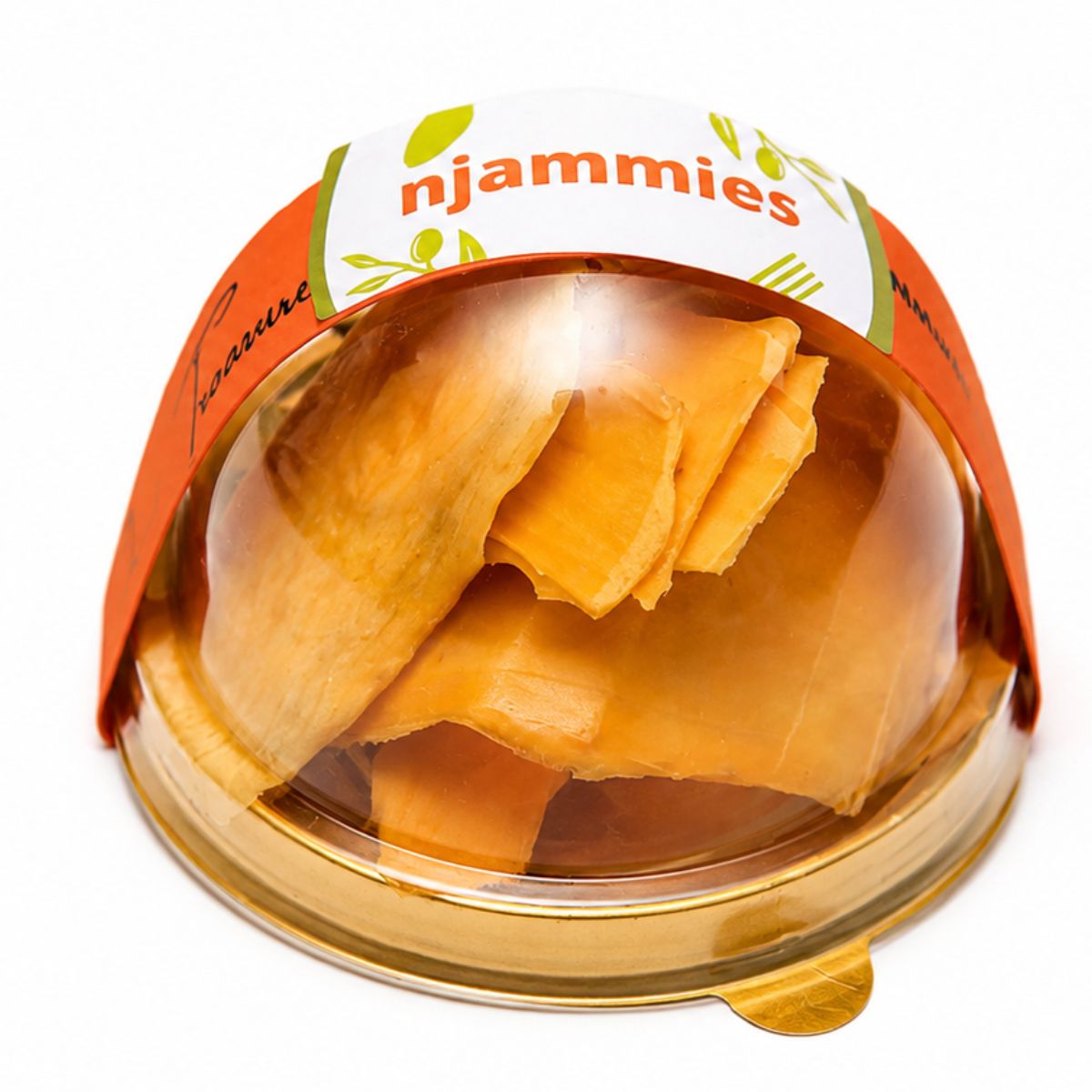 Njammies Fruit Treasure dome filled with colourful naturally dried mango fruit pieces.