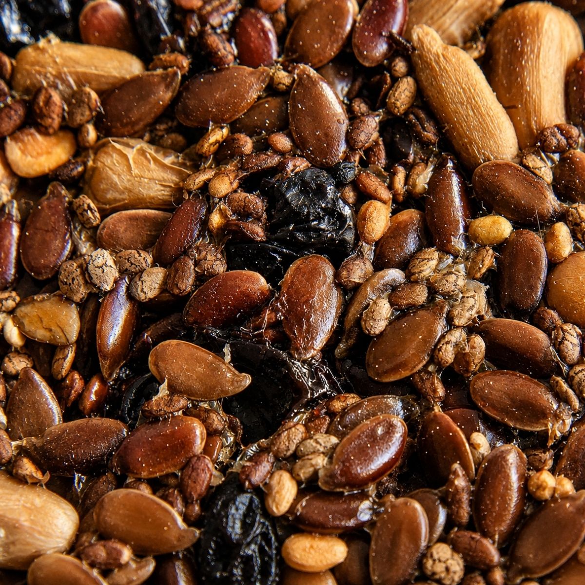 Close-up of mixed seeds used in Njammies Seed Crackers.