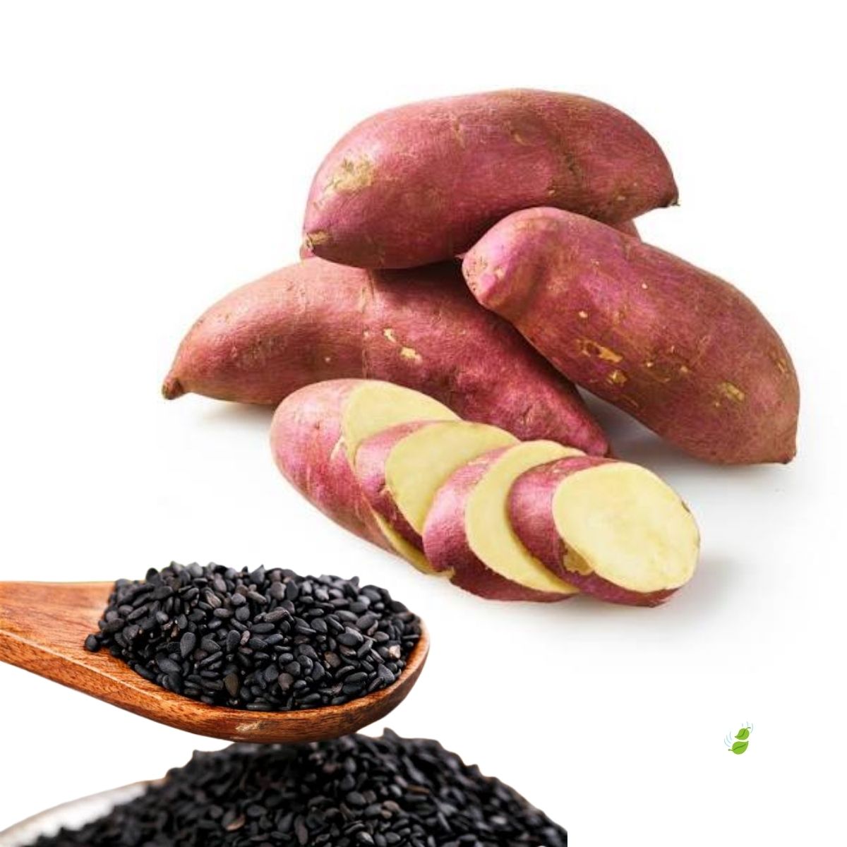 Sweet potatoes and black sesame seeds used to make Njammies Sweet Potato Shards