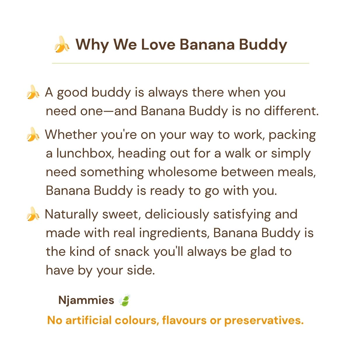 Why we love Banana Buddy card celebrating naturally sweet banana with crunchy nuts and seeds.