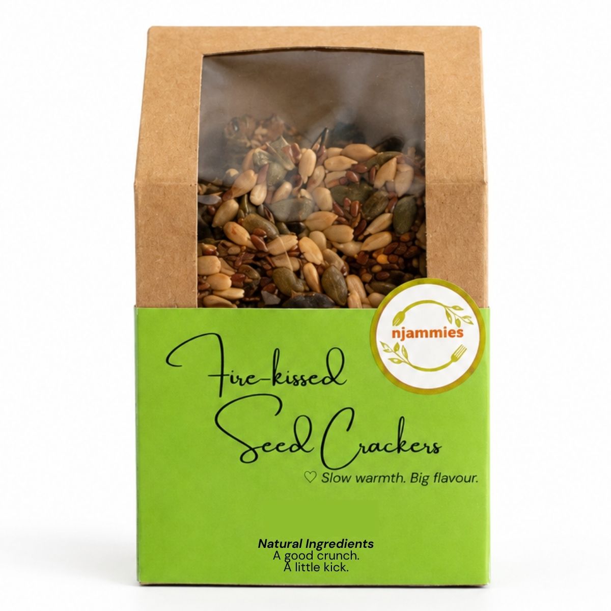 Njammies Fire-kissed Seed Crackers pack with seeded crackers.