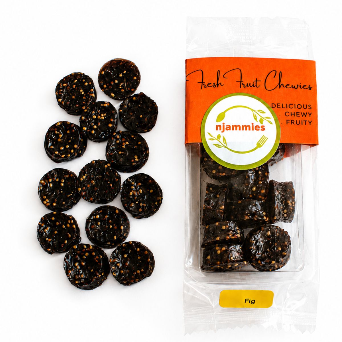 Njammies Fig Fresh Fruit Chewies with colourful chewy pieces