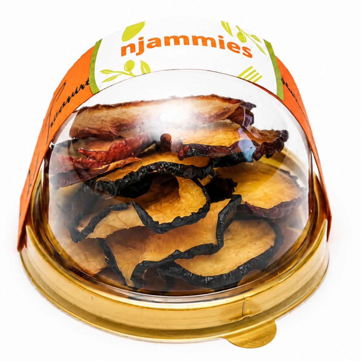Njammies Fruit Treasure dome filled with colourful naturally dried plum fruit pieces.