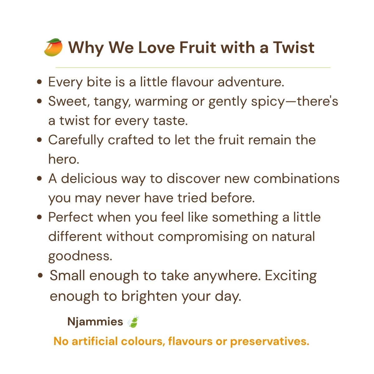 Why we love Fruit With A Twist card celebrating real fruit with sweet, tangy and gently spicy flavours.