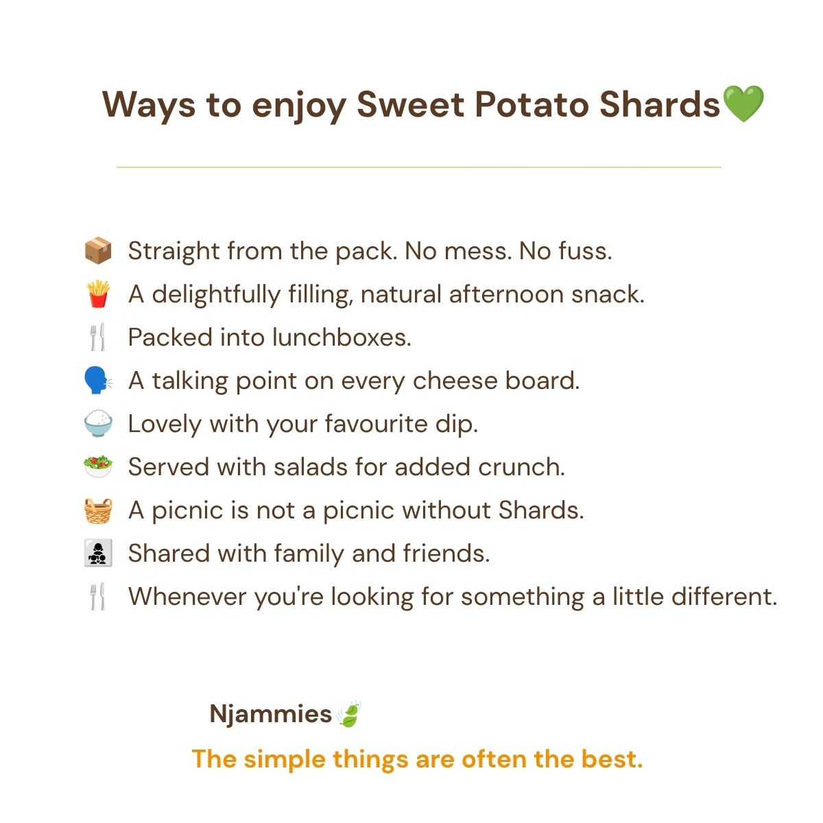 Ways to enjoy Njammies Sweet Potato Shards – from lunchboxes and picnics to dips, salads and cheese boards