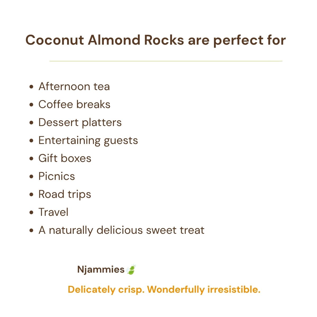 Njammies Coconut Almond Rocks perfect for coffee breaks, picnics, road trips, travel and sharing