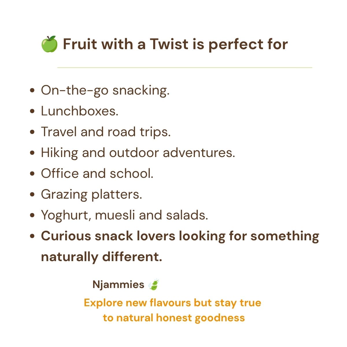 Fruit With A Twist serving ideas for lunchboxes, travel, hiking, work and adventurous snack lovers.