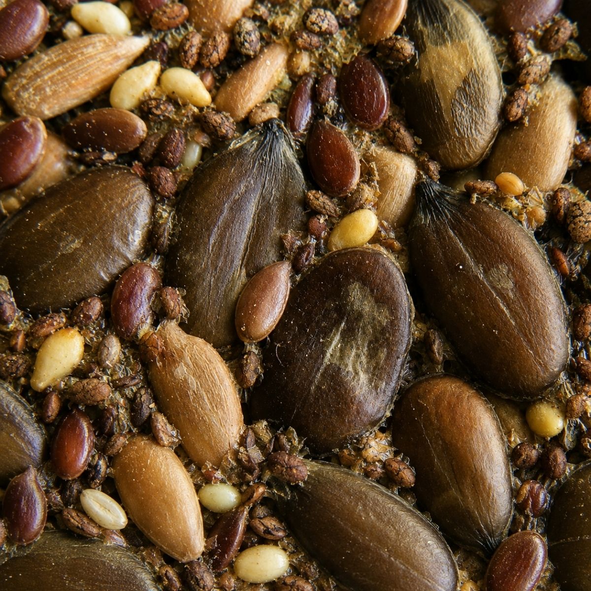 Close-up of crunchy Njammies Fire-kissed Seed Crackers with visible seeds.