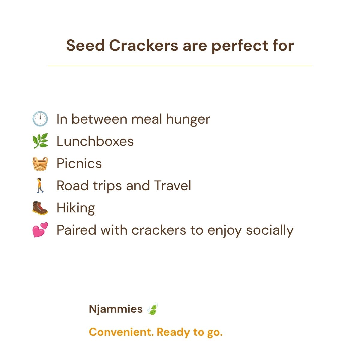 Seed Crackers serving ideas card for lunchboxes, picnics, road trips and sharing.