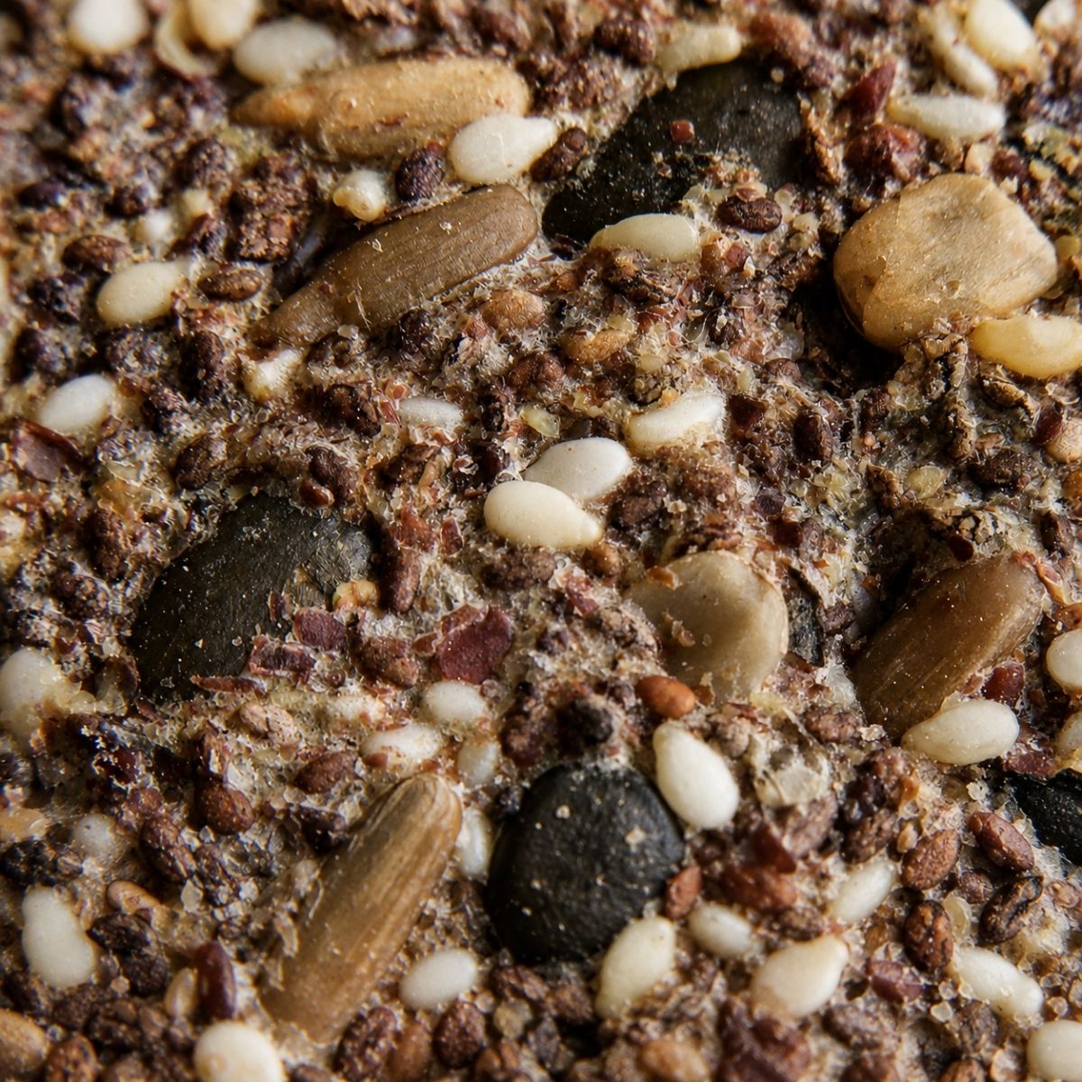 Close-up of Njammies Herb Garden Seed Crackers with seeds and herbs.