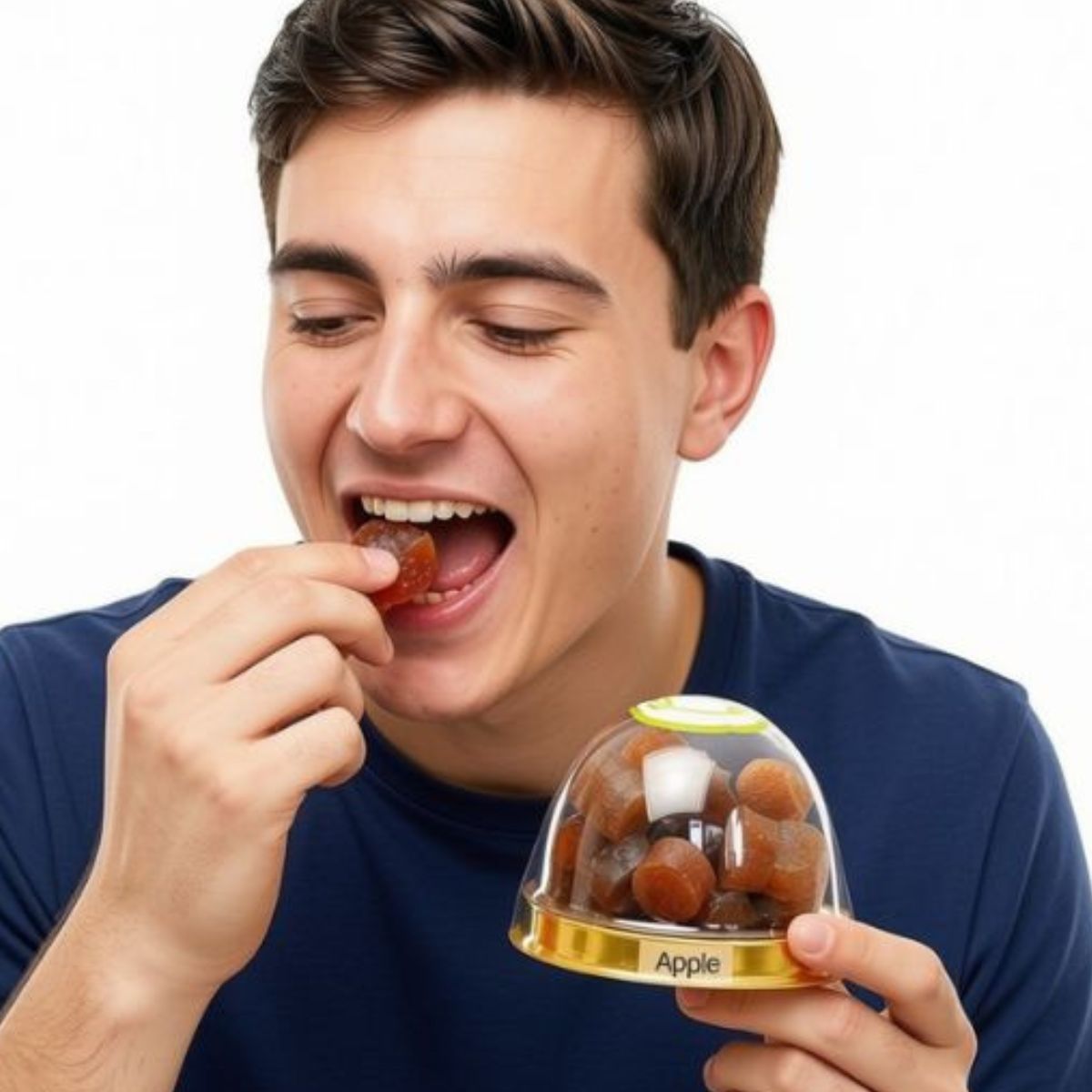 Man enjoying a Njammies Fresh Fruit Chewie.